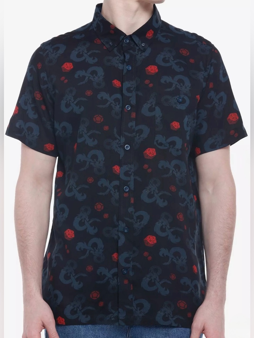 HOT TOPIC Dungeons & Dragons Logo Woven Mens Button-Up Black Sz M